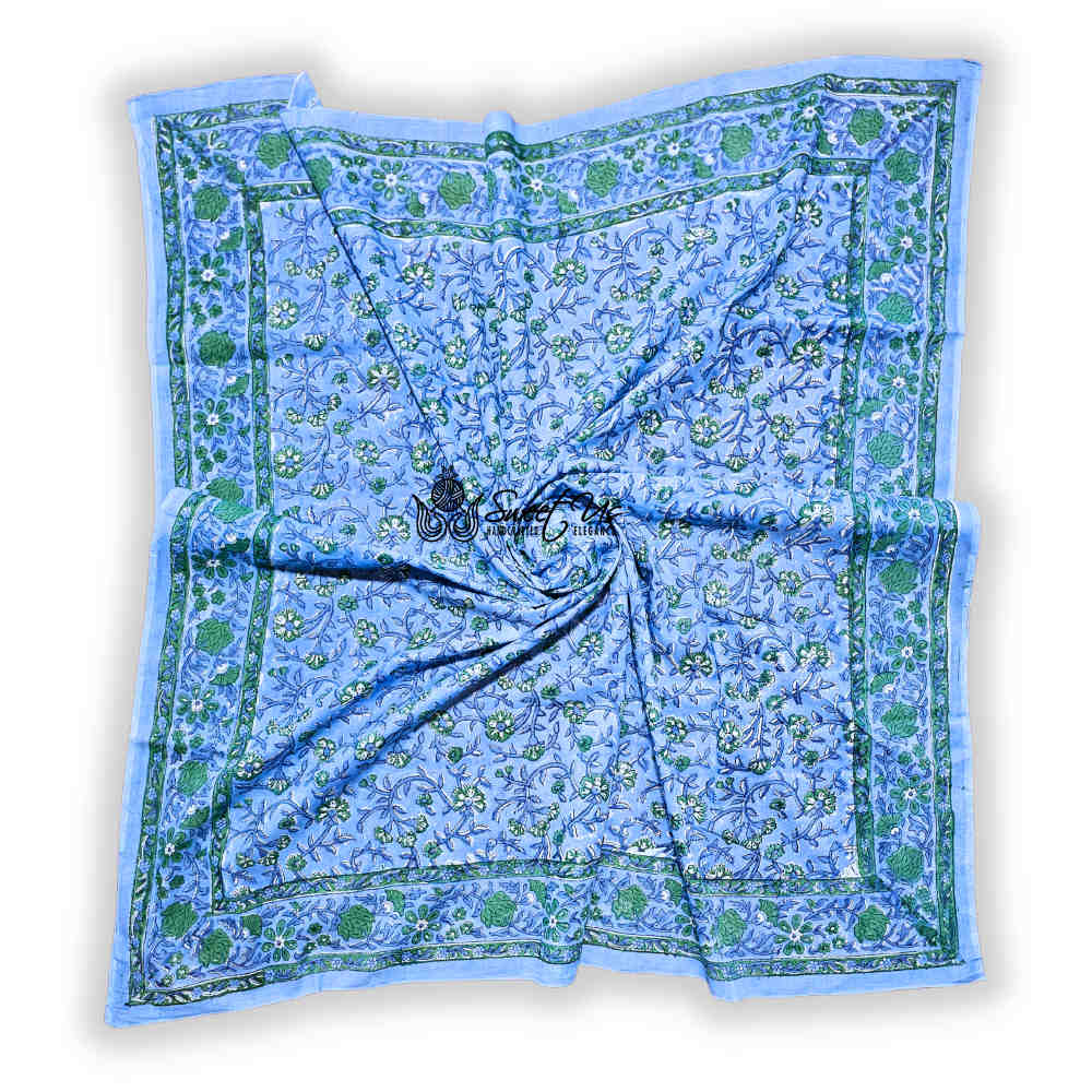 Petal Reverie Lightweight Floral Cotton Scarf — Blue Muse