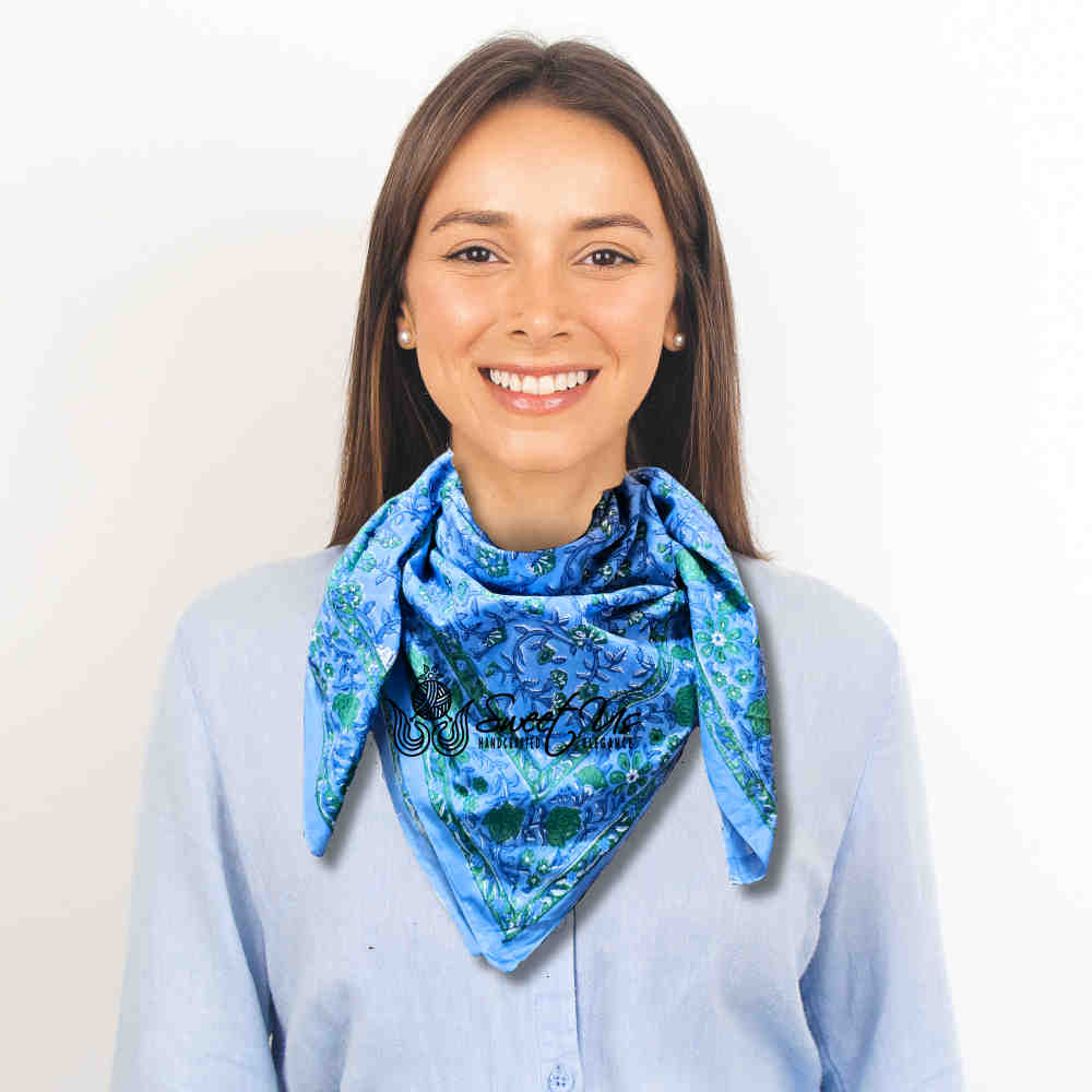 Petal Reverie Lightweight Floral Cotton Scarf — Blue Muse