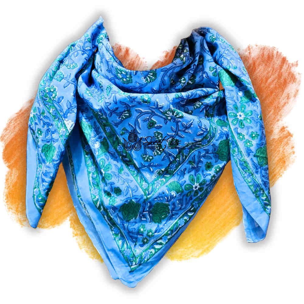Petal Reverie Lightweight Floral Cotton Scarf — Blue Muse