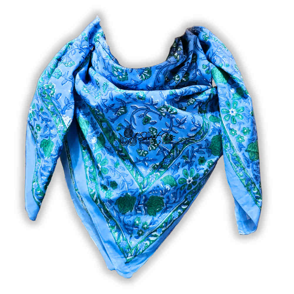 Petal Reverie Lightweight Floral Cotton Scarf — Blue Muse