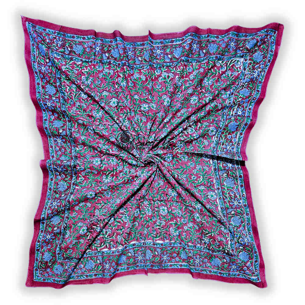 Petal Reverie Lightweight Floral Cotton Scarf — Burgundy Dusk