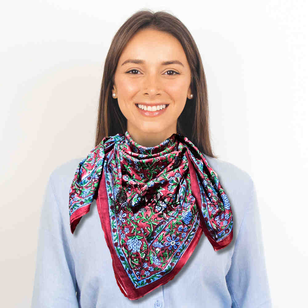 Petal Reverie Lightweight Floral Cotton Scarf — Burgundy Dusk