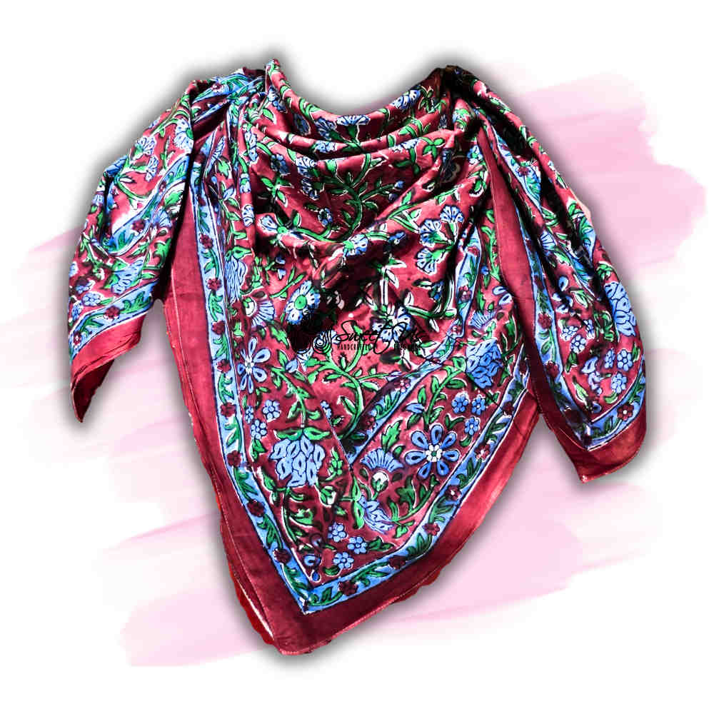 Petal Reverie Lightweight Floral Cotton Scarf — Burgundy Dusk