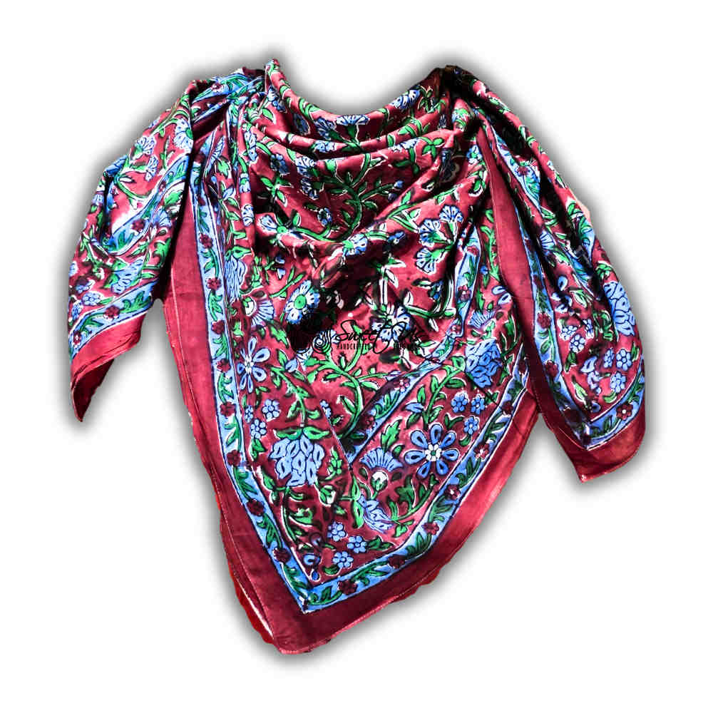 Petal Reverie Lightweight Floral Cotton Scarf — Burgundy Dusk