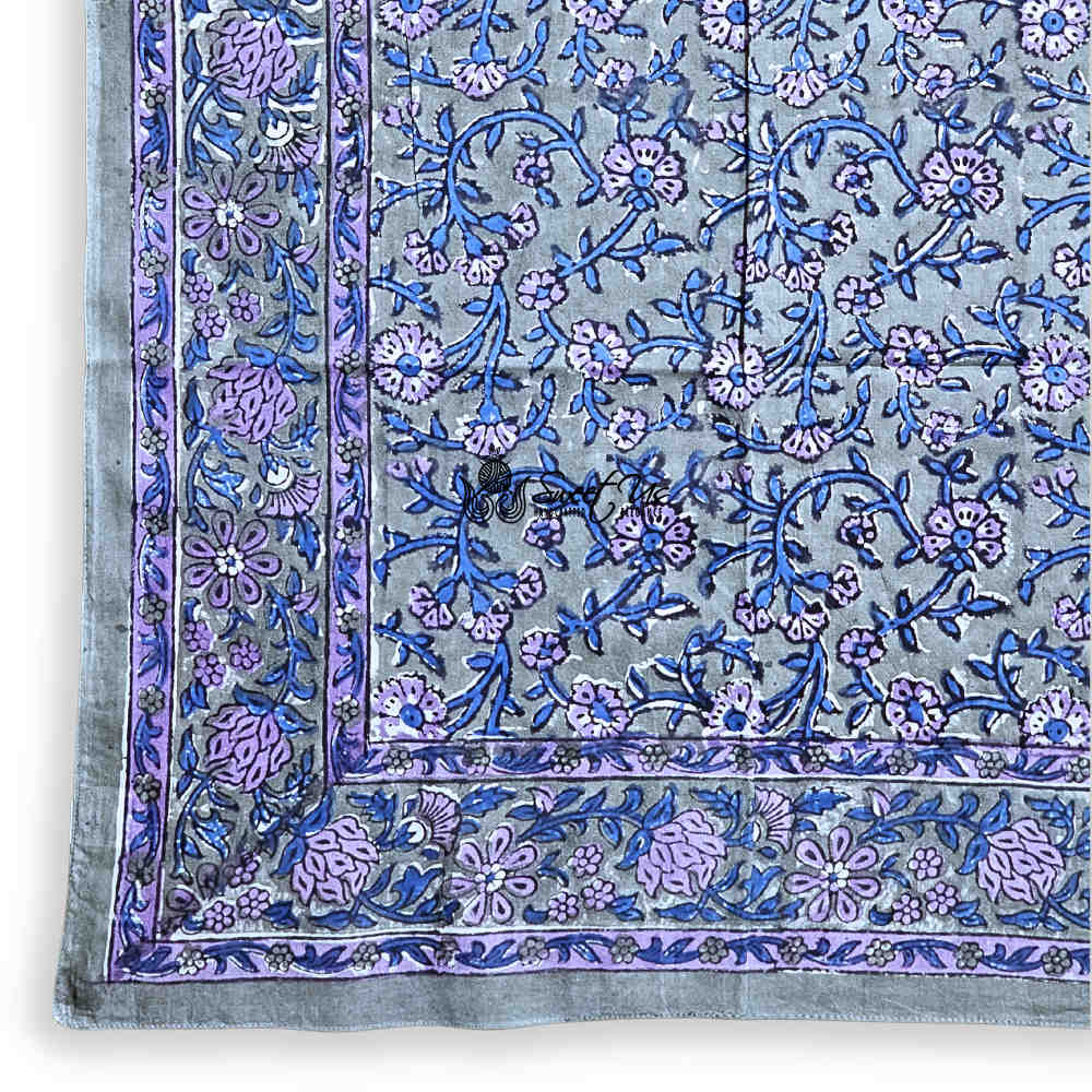 Petal Reverie Lightweight Floral Cotton Scarf — Gray Mist