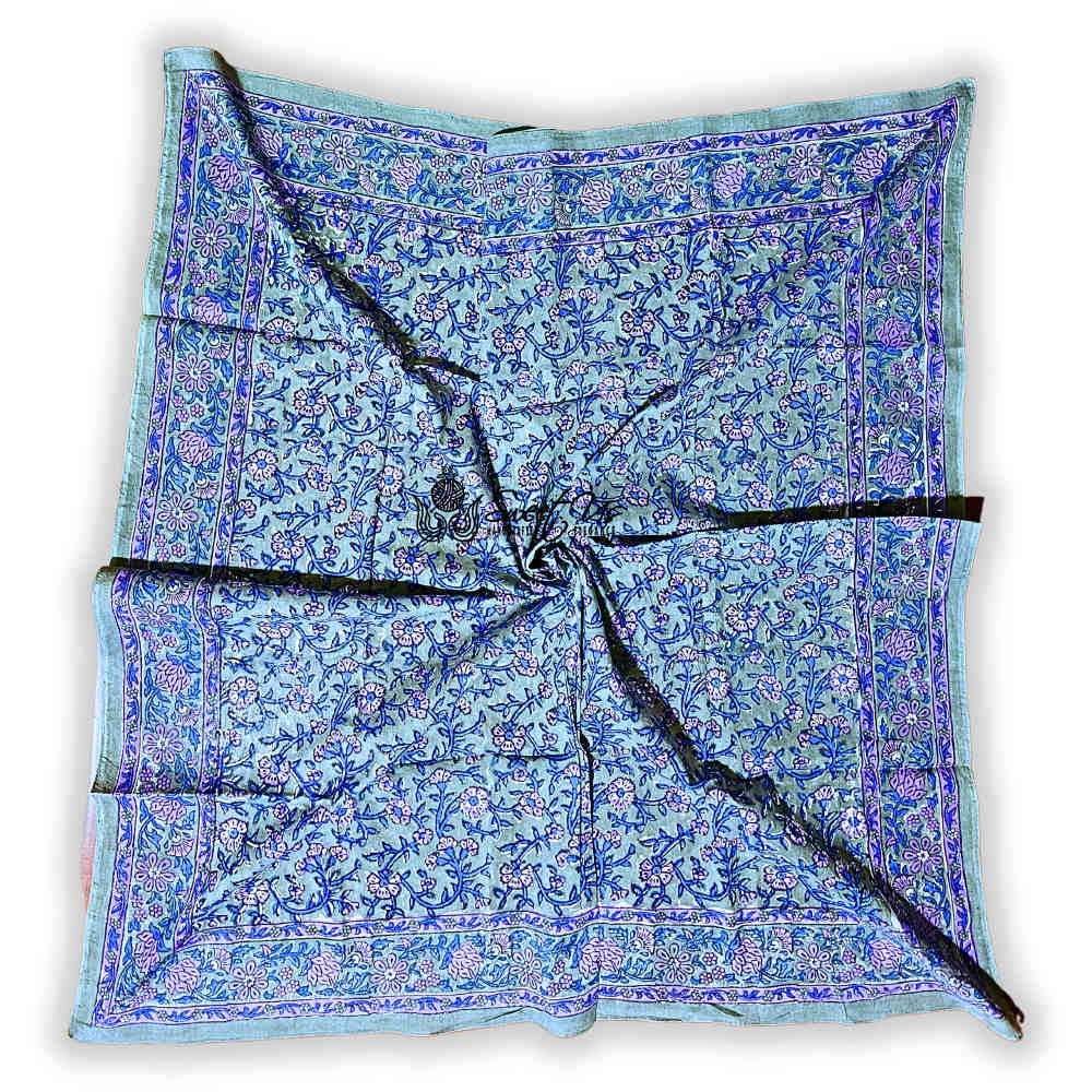 Petal Reverie Lightweight Floral Cotton Scarf — Gray Mist