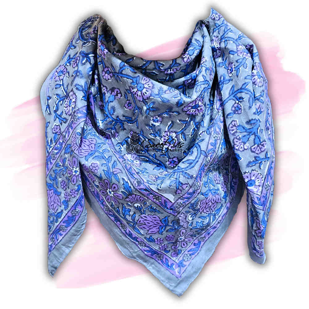 Petal Reverie Lightweight Floral Cotton Scarf — Gray Mist