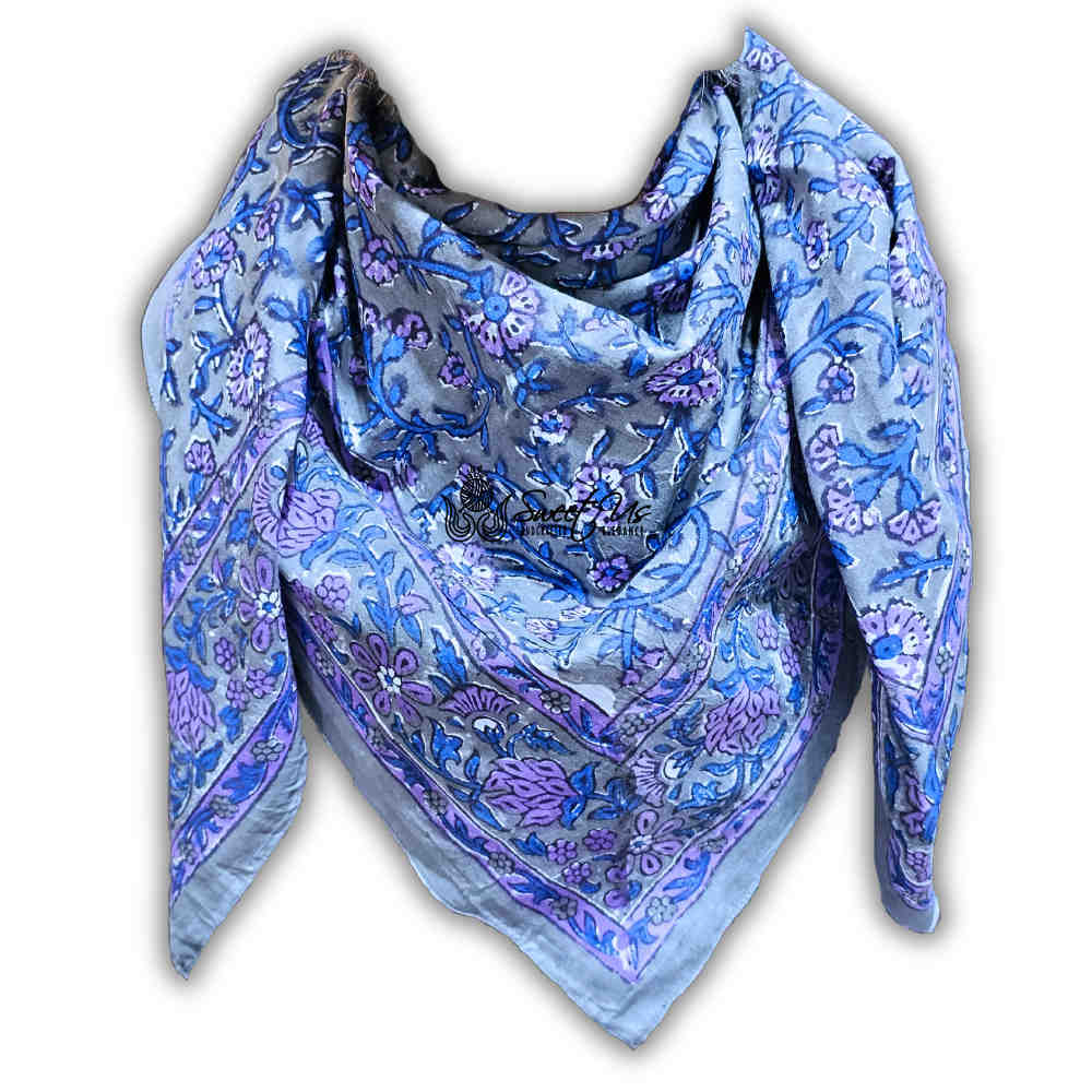 Petal Reverie Lightweight Floral Cotton Scarf — Gray Mist