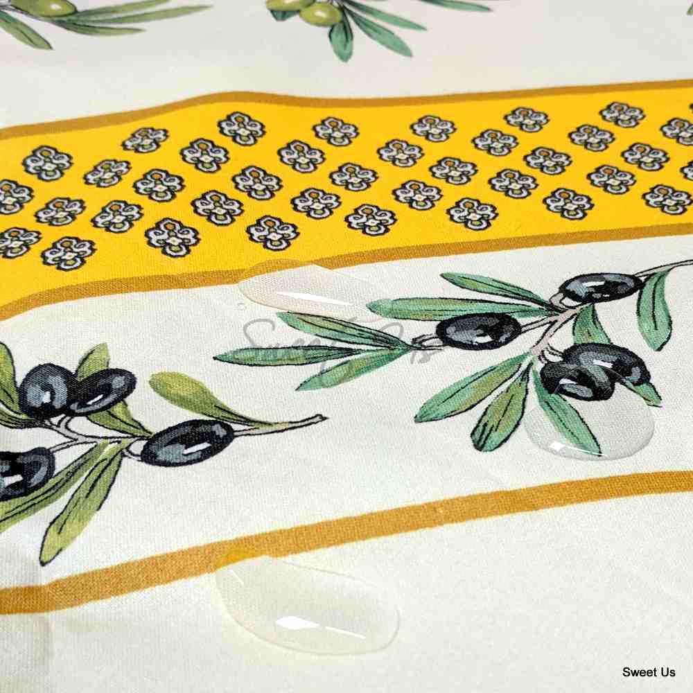 Wipeable Tablecloth Round Spillproof French Acrylic Coated Fleur Oliviers Yellow