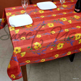 Wipeable Tablecloth Rectangle Spillproof French Acrylic Coated Poppy, Peach