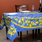 Le Citron Wipeable Acrylic Coated Cotton Tablecloth Rectangle, Bleu
