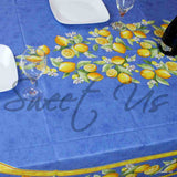 Le Citron Wipeable Acrylic Coated Cotton Tablecloth Rectangle, Bleu