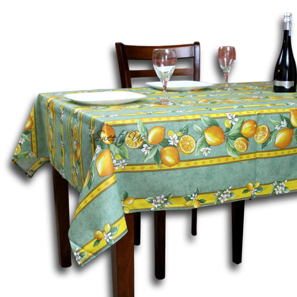 Citron de Menton Spill-Resistant Allover Tablecloth — Sauge