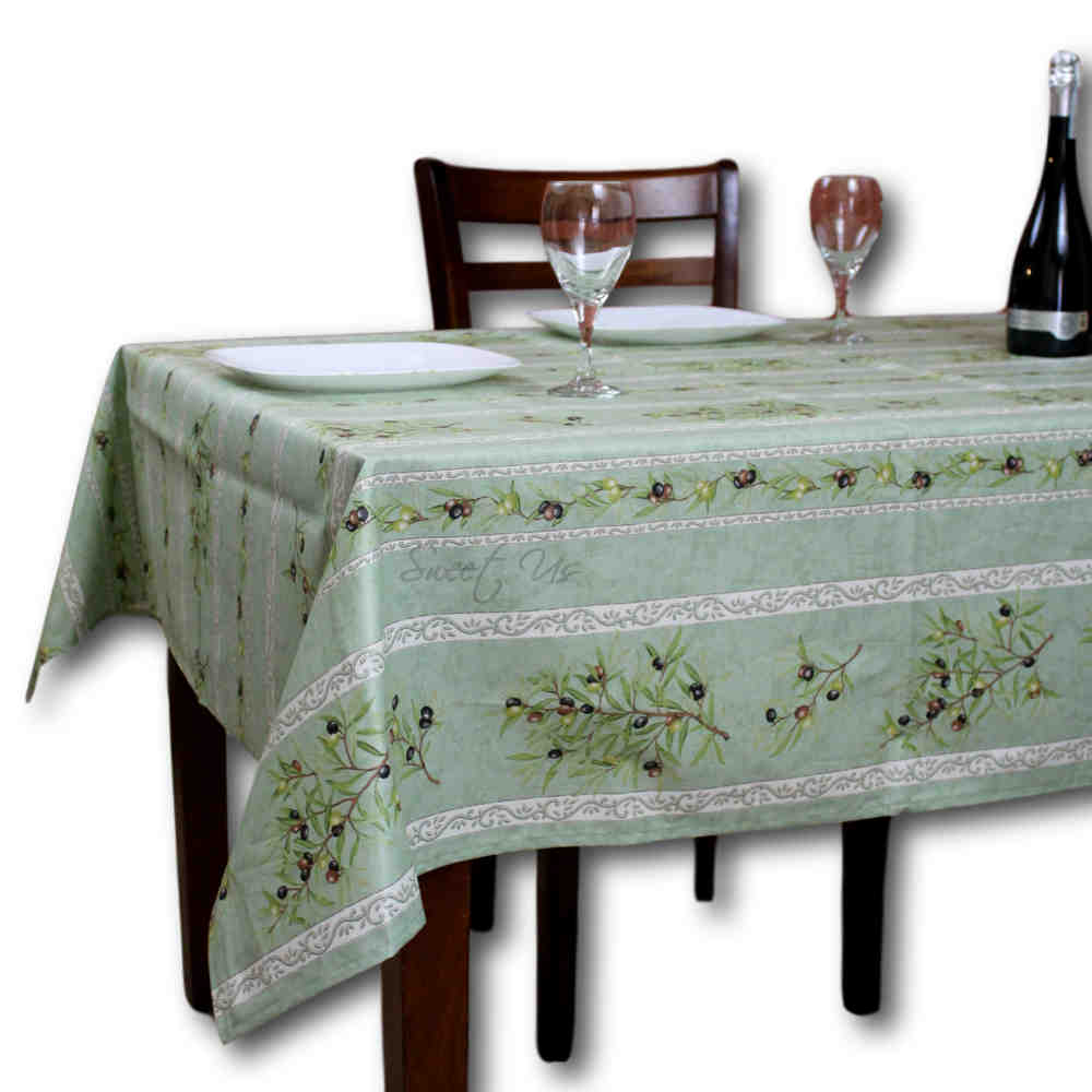 Nyons Olive Classic Allover Spill-Resistant Tablecloth — Sauge