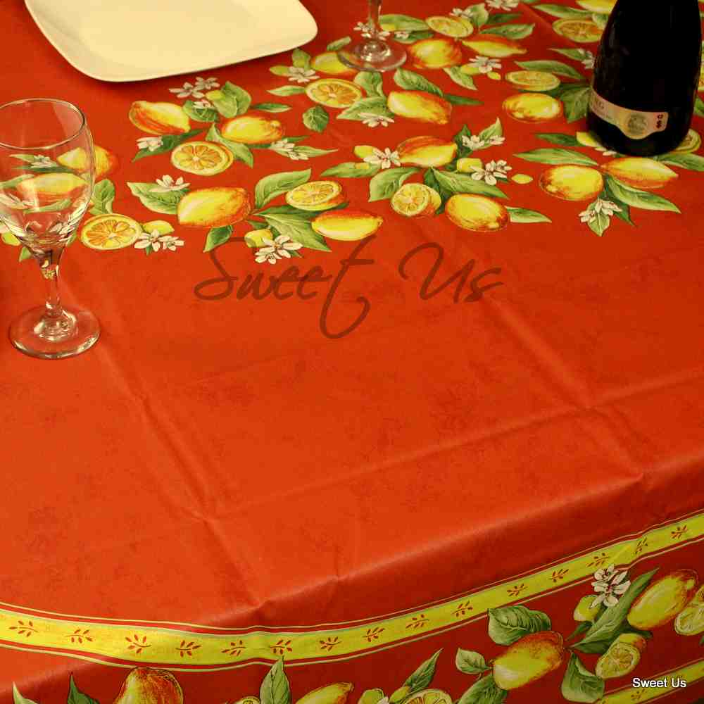 Le Citron Wipeable Acrylic Coated Cotton Tablecloth Rectangle, Flame