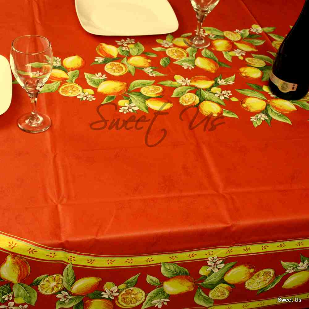 Le Citron Wipeable Acrylic Coated Cotton Tablecloth Rectangle, Flame