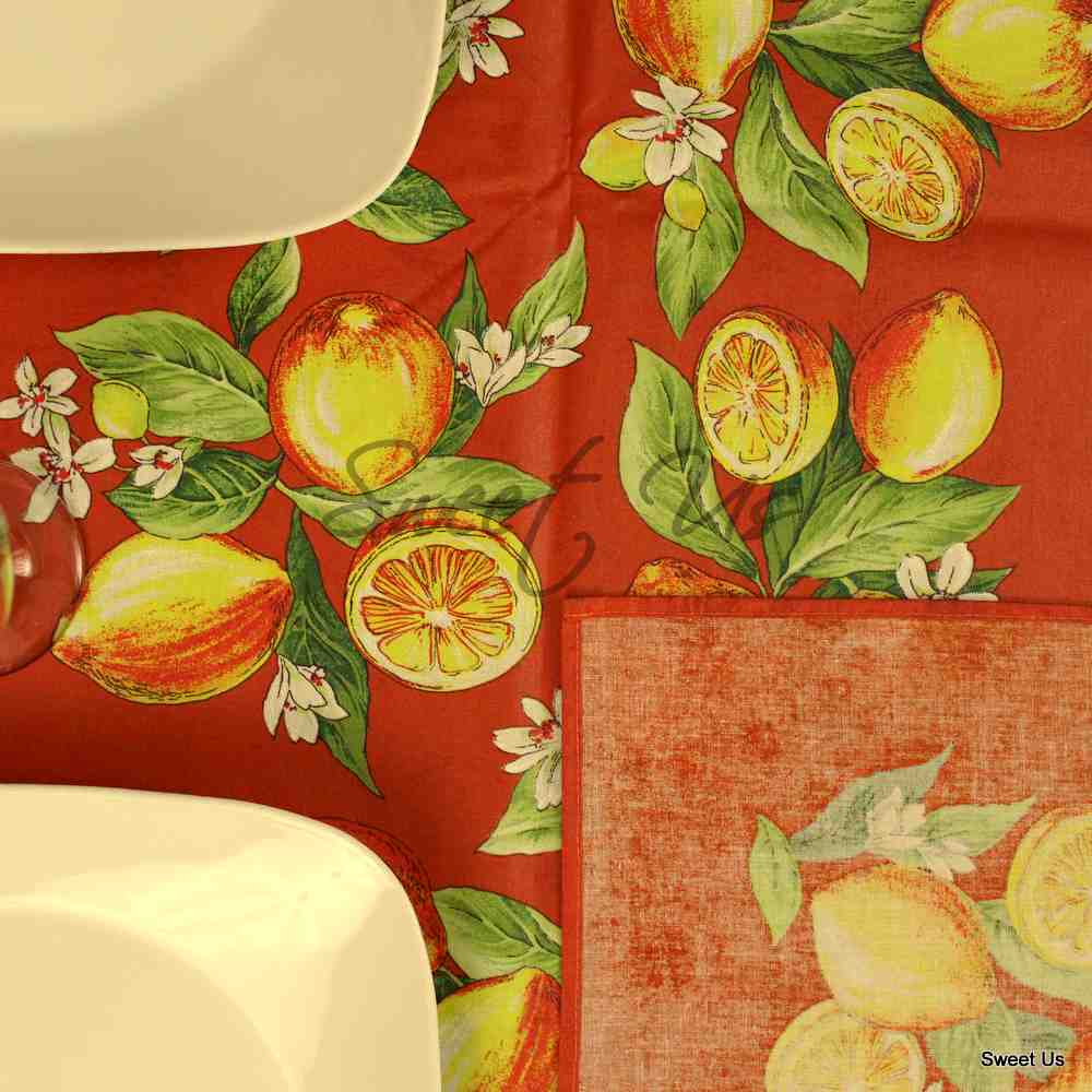 Le Citron Wipeable Acrylic Coated Cotton Tablecloth Rectangle, Flame