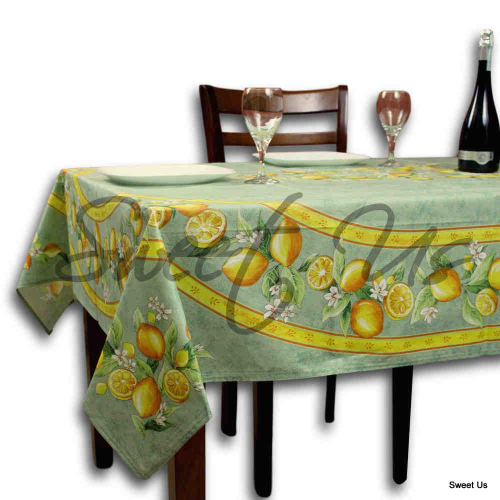 Le Citron Wipeable Acrylic Coated Cotton Tablecloth Round, 71 inches, Flame
