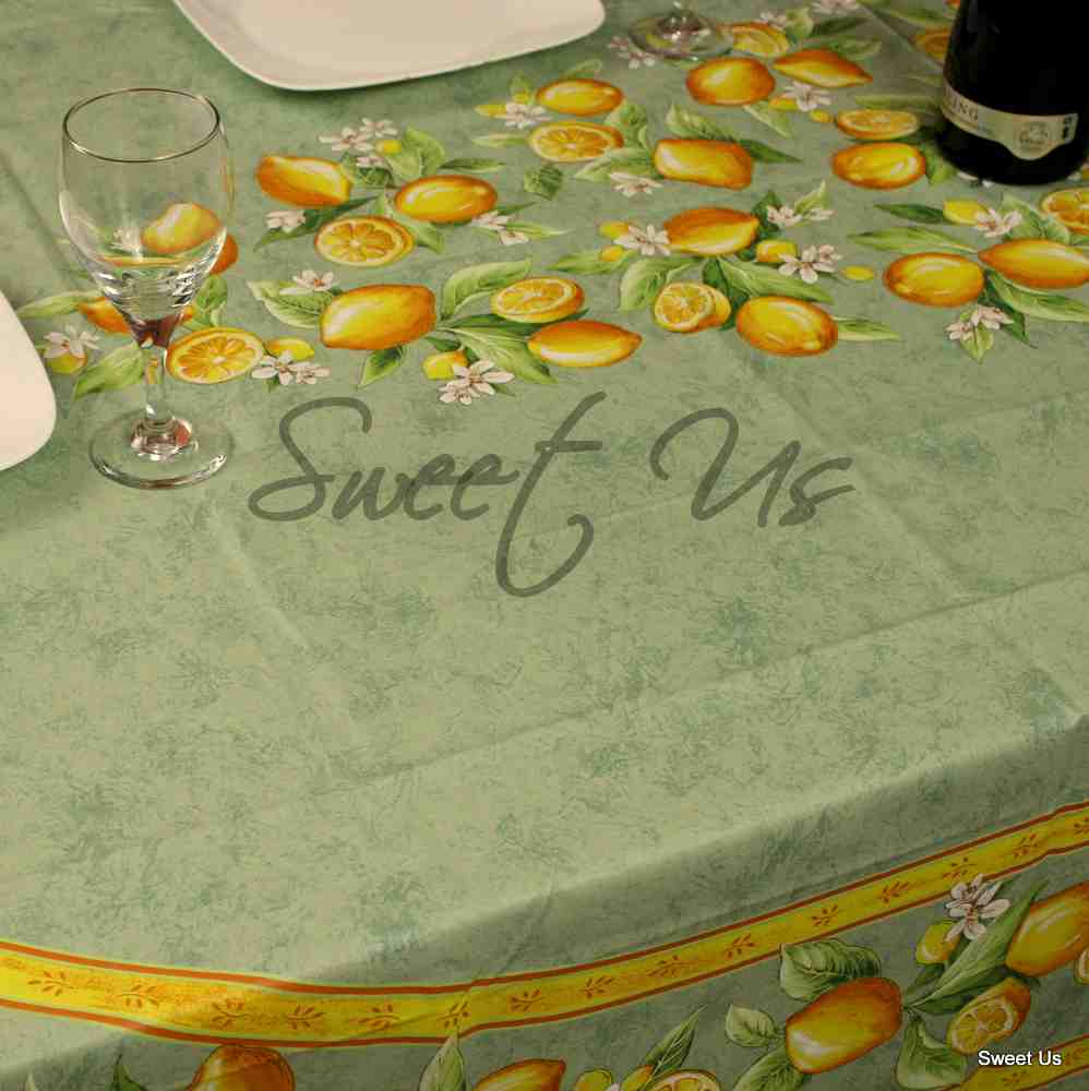 Le Citron Wipeable Acrylic Coated Cotton Tablecloth Round, 71 inches, Flame