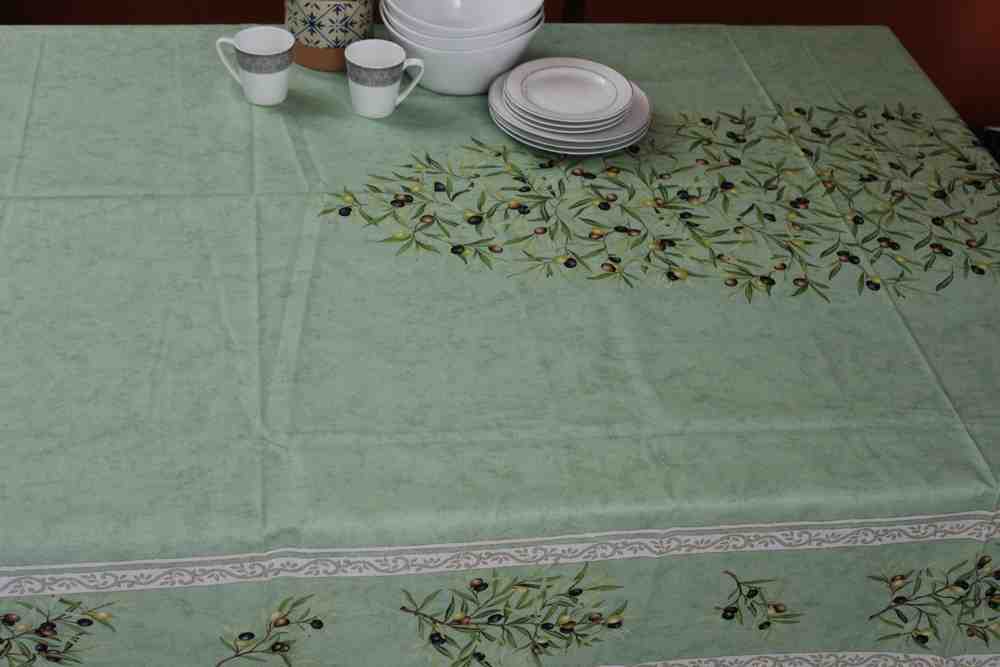 Wipeable Tablecloth 60x98 Spillproof French Acrylic Coated, Olive, Aqua