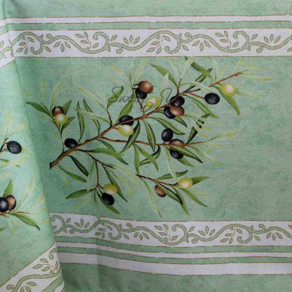 Wipeable Tablecloth 60x98 Spillproof French Acrylic Coated, Olive, Aqua