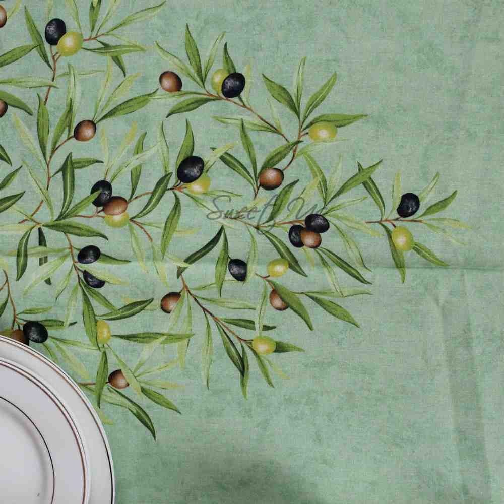 Wipeable Tablecloth 60x98 Spillproof French Acrylic Coated, Olive, Aqua