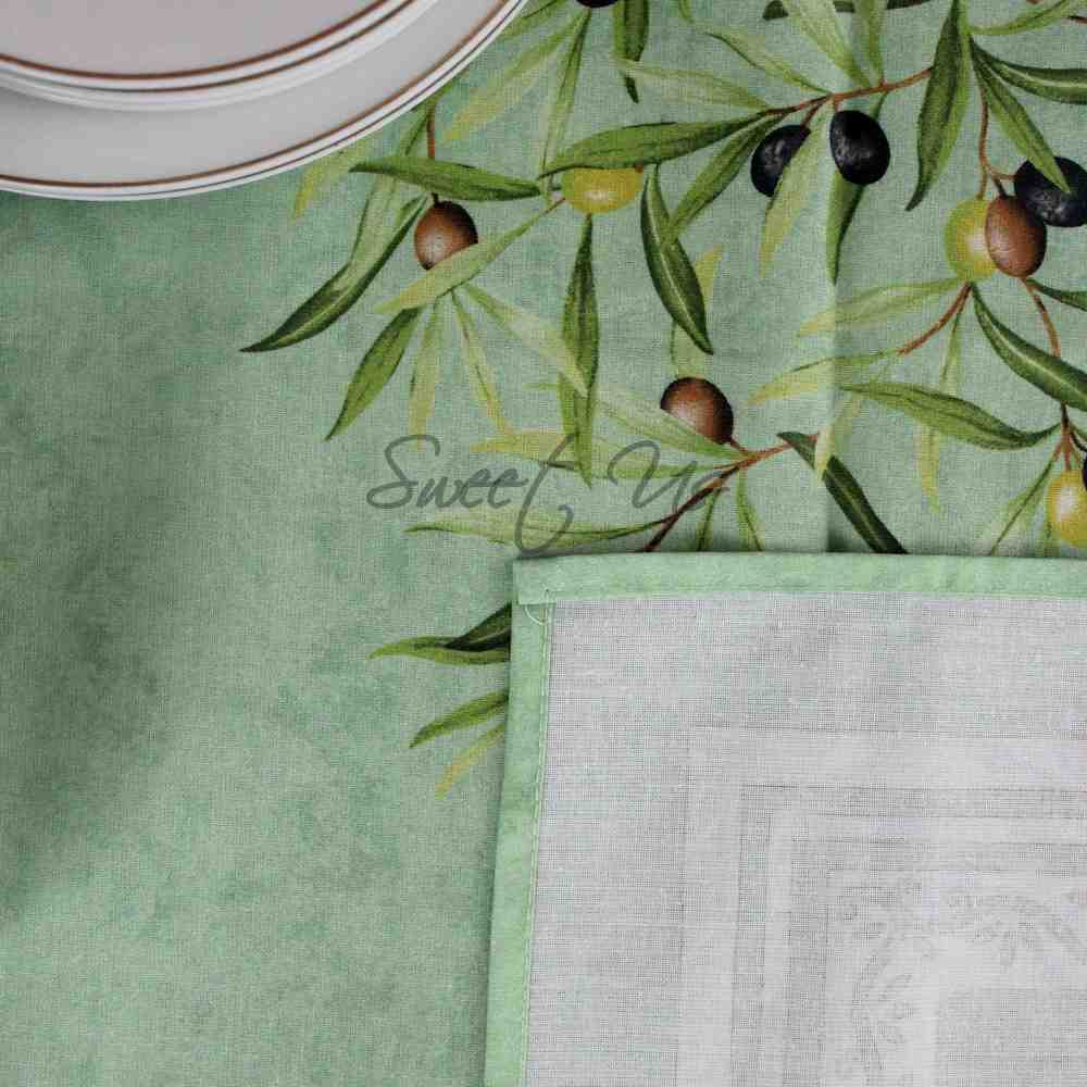 Wipeable Tablecloth 60x98 Spillproof French Acrylic Coated, Olive, Aqua