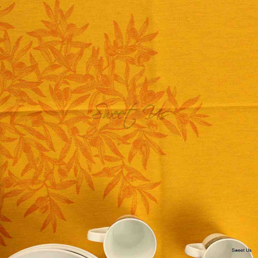 Wipeable Jacquard Tablecloth Rectangle Spill Resistant Cotton, Red Yellow