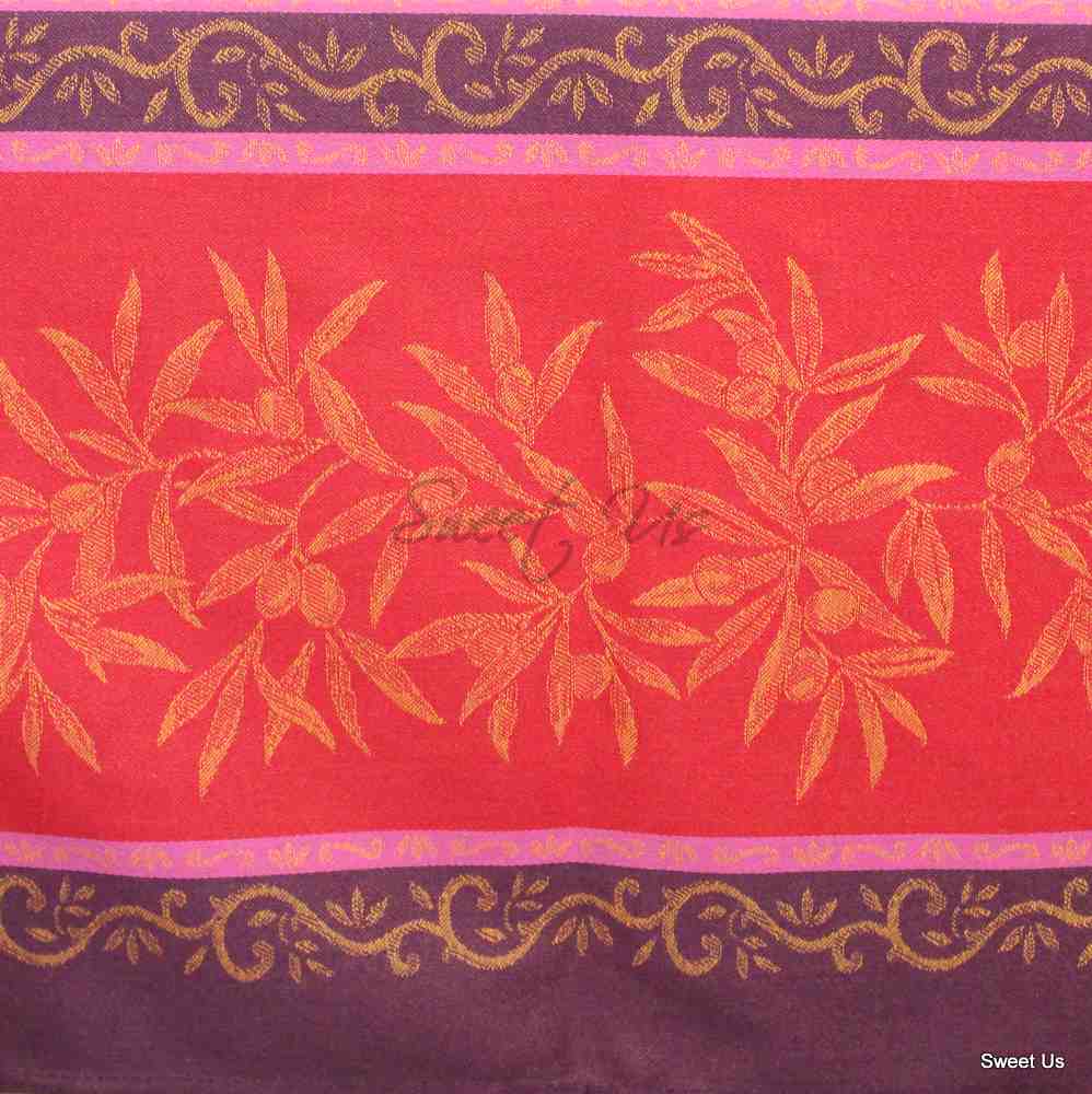 Wipeable Jacquard Tablecloth Rectangle Spill Resistant Cotton, Red Yellow