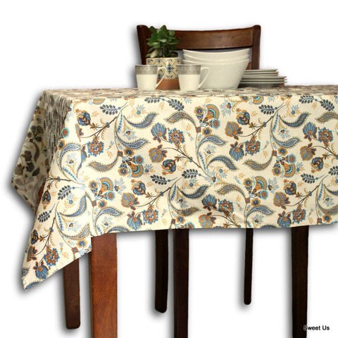 Wipeable Tablecloth Rectangle Spill Resistant French Acrylic Coated Floral Blue