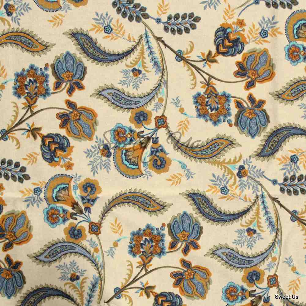 Wipeable Tablecloth Rectangle Spill Resistant French Acrylic Coated Floral Blue