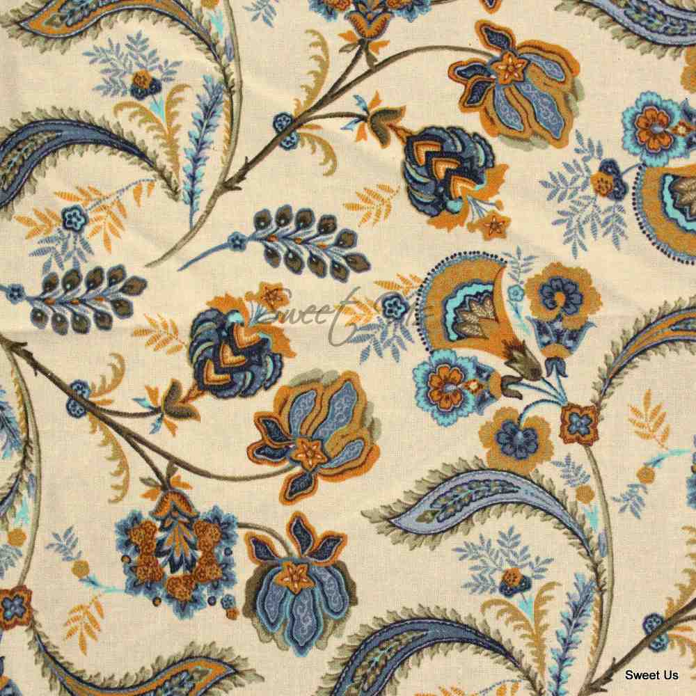 Wipeable Tablecloth Rectangle Spill Resistant French Acrylic Coated Floral Blue