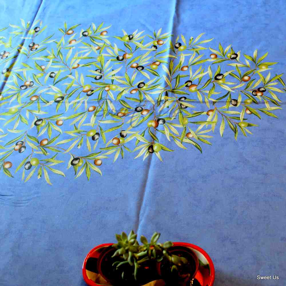 Wipeable Tablecloth 60x98 Spillproof French Acrylic Coated, Olive, Aqua