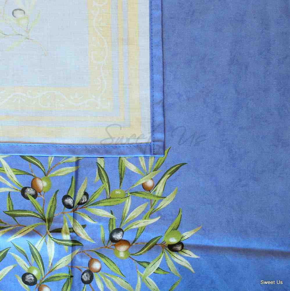 Wipeable Tablecloth 60x98 Spillproof French Acrylic Coated, Olive, Blue