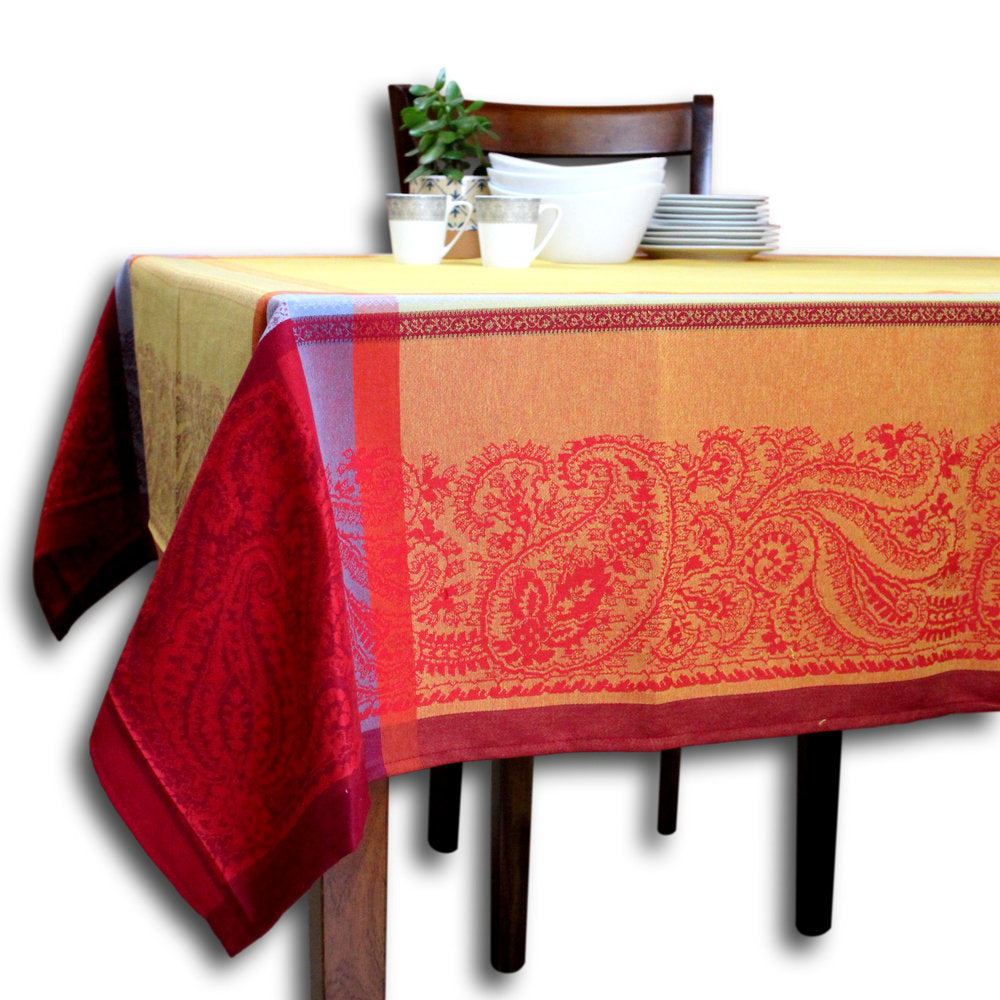 Tarascon Botanical Paisley French Easy-Clean Square Tablecloth — Rust Gold