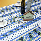 Herbal Vineyard Wipeable Tablecloth Stain Resistant French Acrylic Coated, Sky