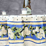 Herbal Vineyard Wipeable Tablecloth Stain Resistant French Acrylic Coated, Sky