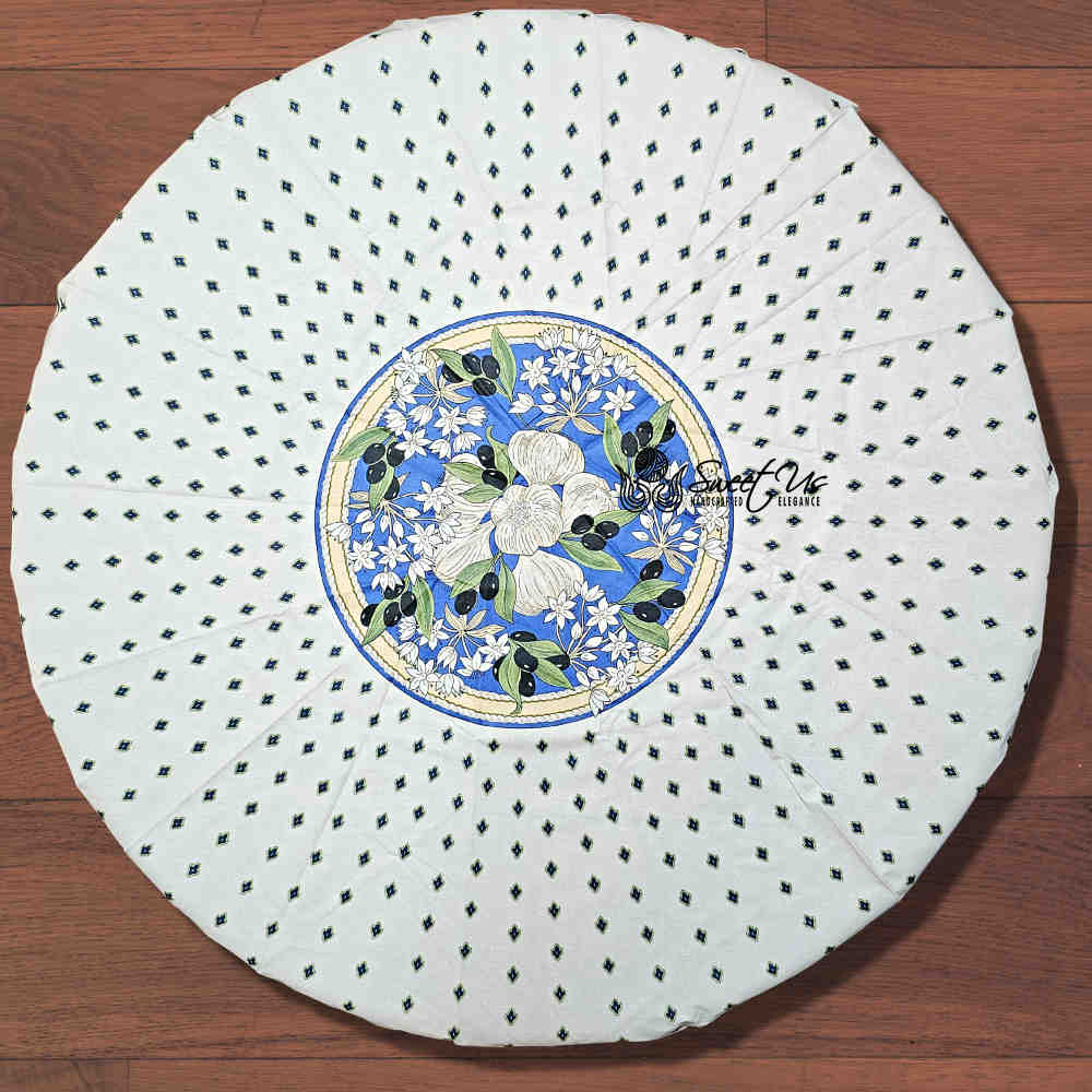 Herbal Vineyard Wipeable Tablecloth Stain Resistant French Acrylic Coated, Sky