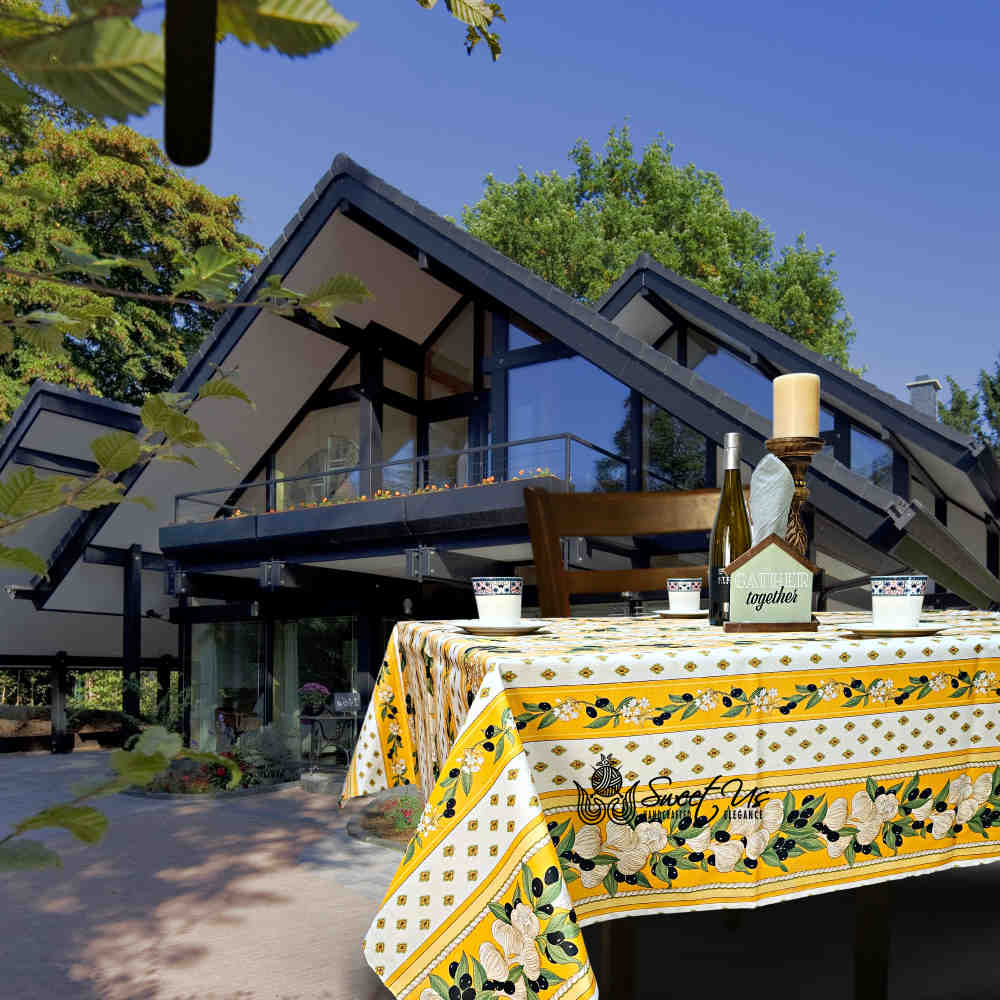 Herbal Vineyard Wipeable Tablecloth Stain Resistant French Acrylic Coated, Gold