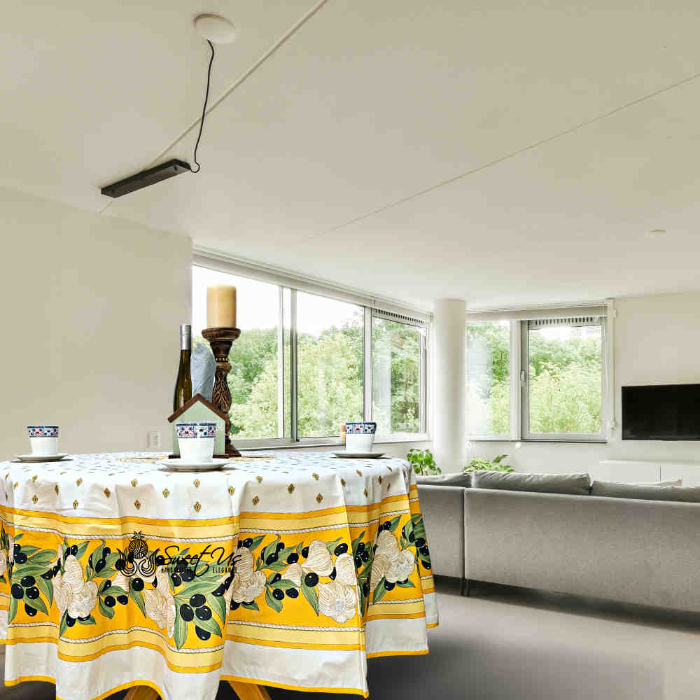 Herbal Vineyard Wipeable Tablecloth Stain Resistant French Acrylic Coated, Gold