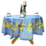 Citronnée Wipeable Tablecloth, Stain Resistant, French Acrylic Coated, Bleu