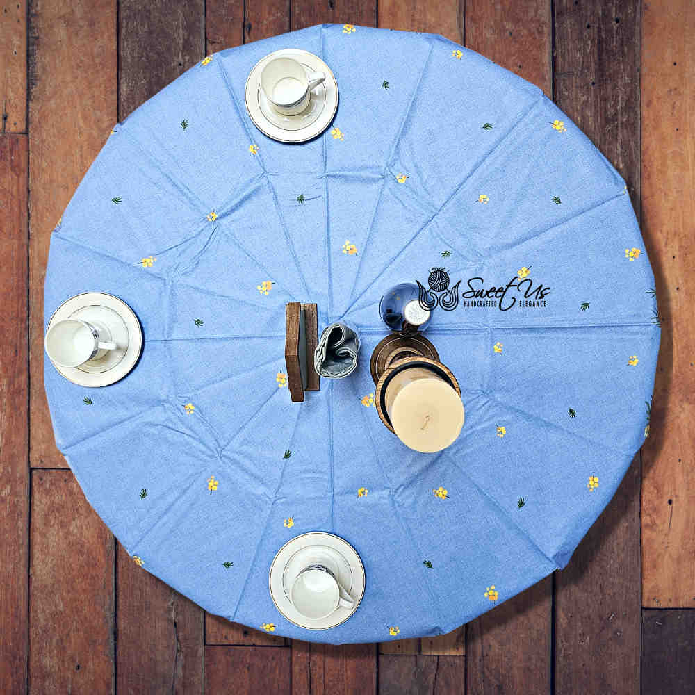 Citronnée Wipeable Tablecloth, Stain Resistant, French Acrylic Coated, Bleu