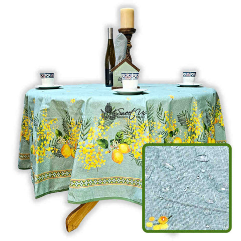 Citronnée Wipeable Tablecloth, Stain Resistant, French Acrylic Coated, Green