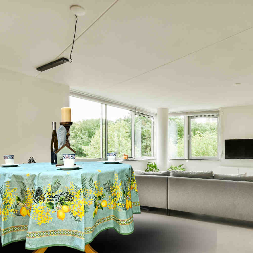 Citronnée Wipeable Tablecloth, Stain Resistant, French Acrylic Coated, Green