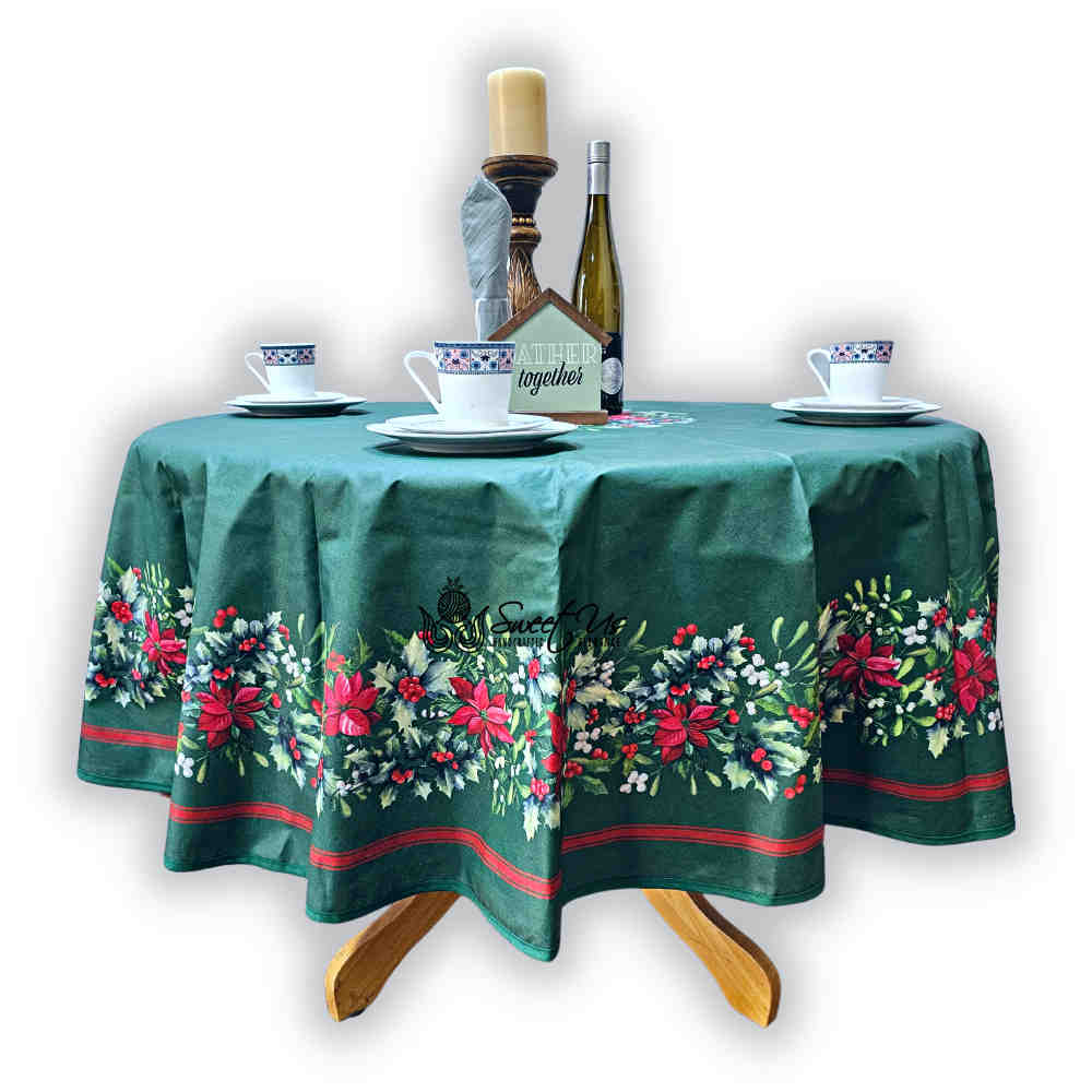 Christmas Cheer Acrylic Coated Wipeable Spill Resistant French Tablecloth, Fir