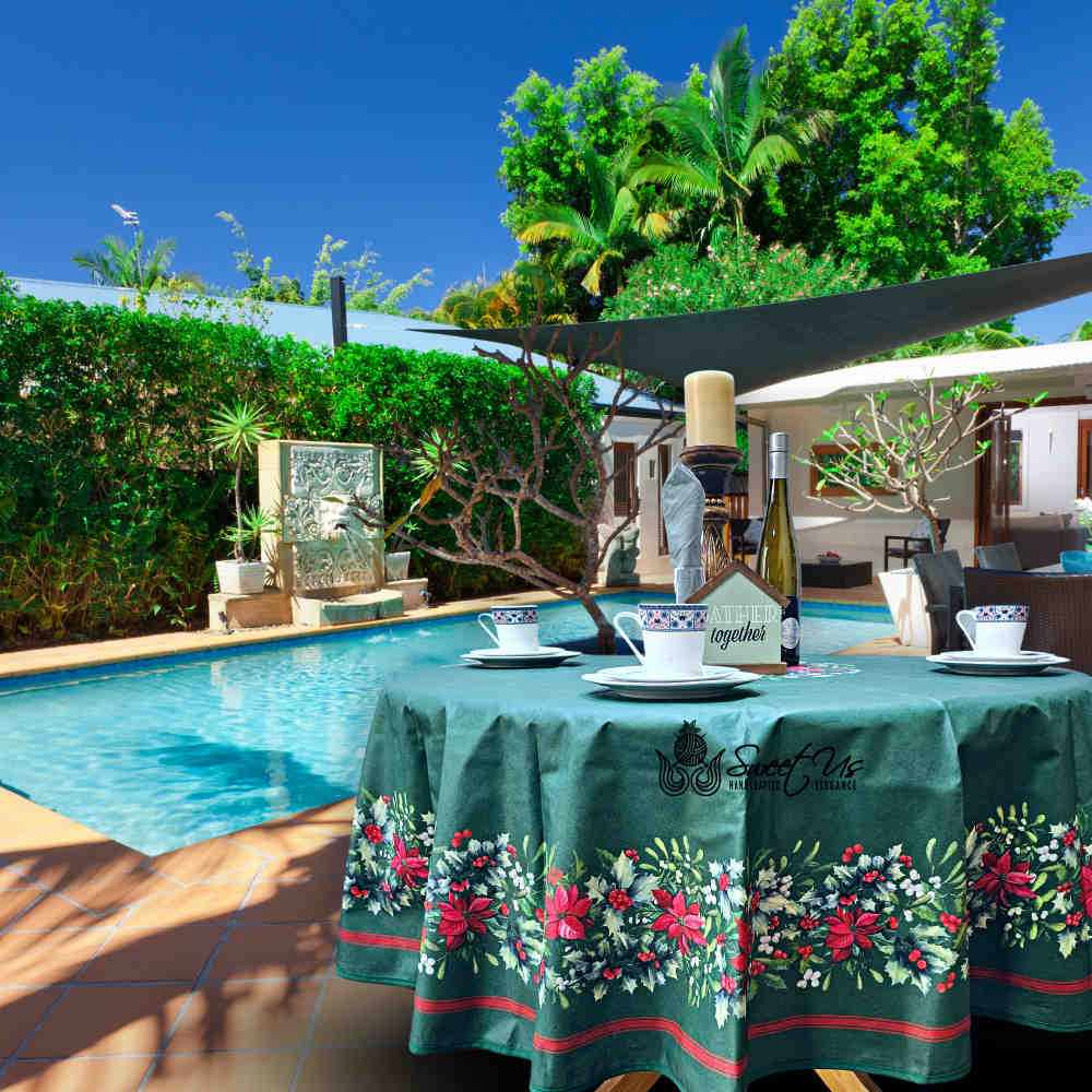 Christmas Cheer Acrylic Coated Wipeable Spill Resistant French Tablecloth, Fir