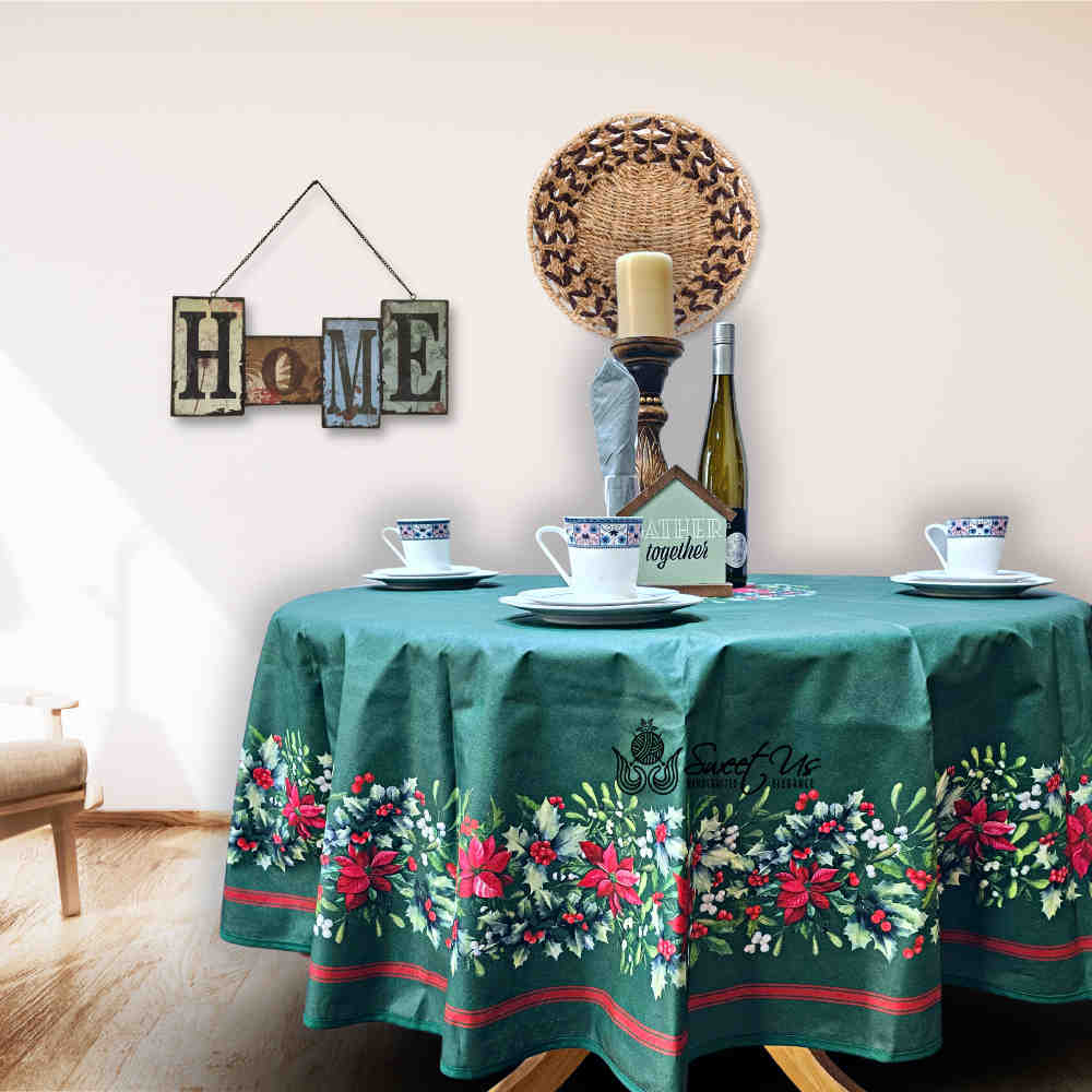 Christmas Cheer Acrylic Coated Wipeable Spill Resistant French Tablecloth, Fir