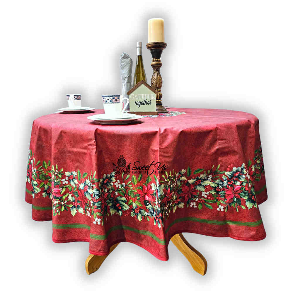 Christmas Cheer Acrylic Coated Wipeable Spill Resistant French Tablecloth Rouge