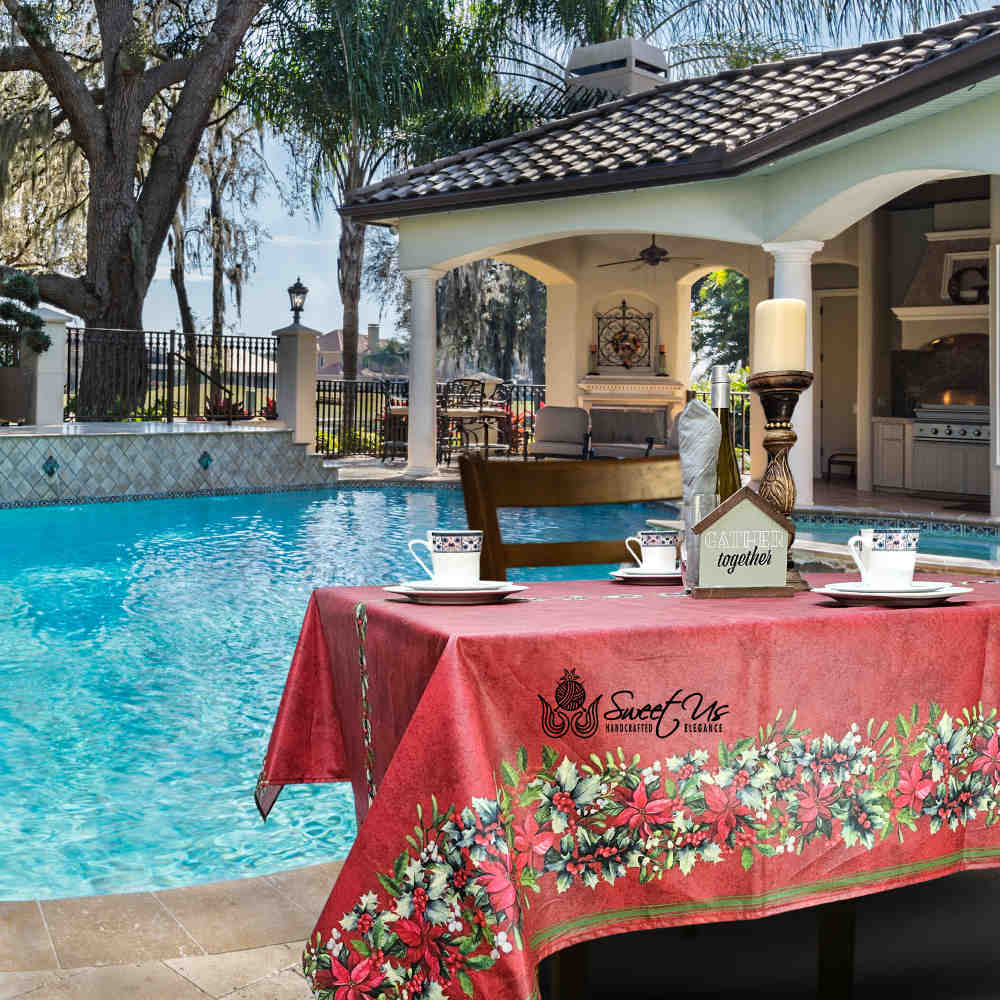 Christmas Cheer Acrylic Coated Wipeable Spill Resistant French Tablecloth Rouge