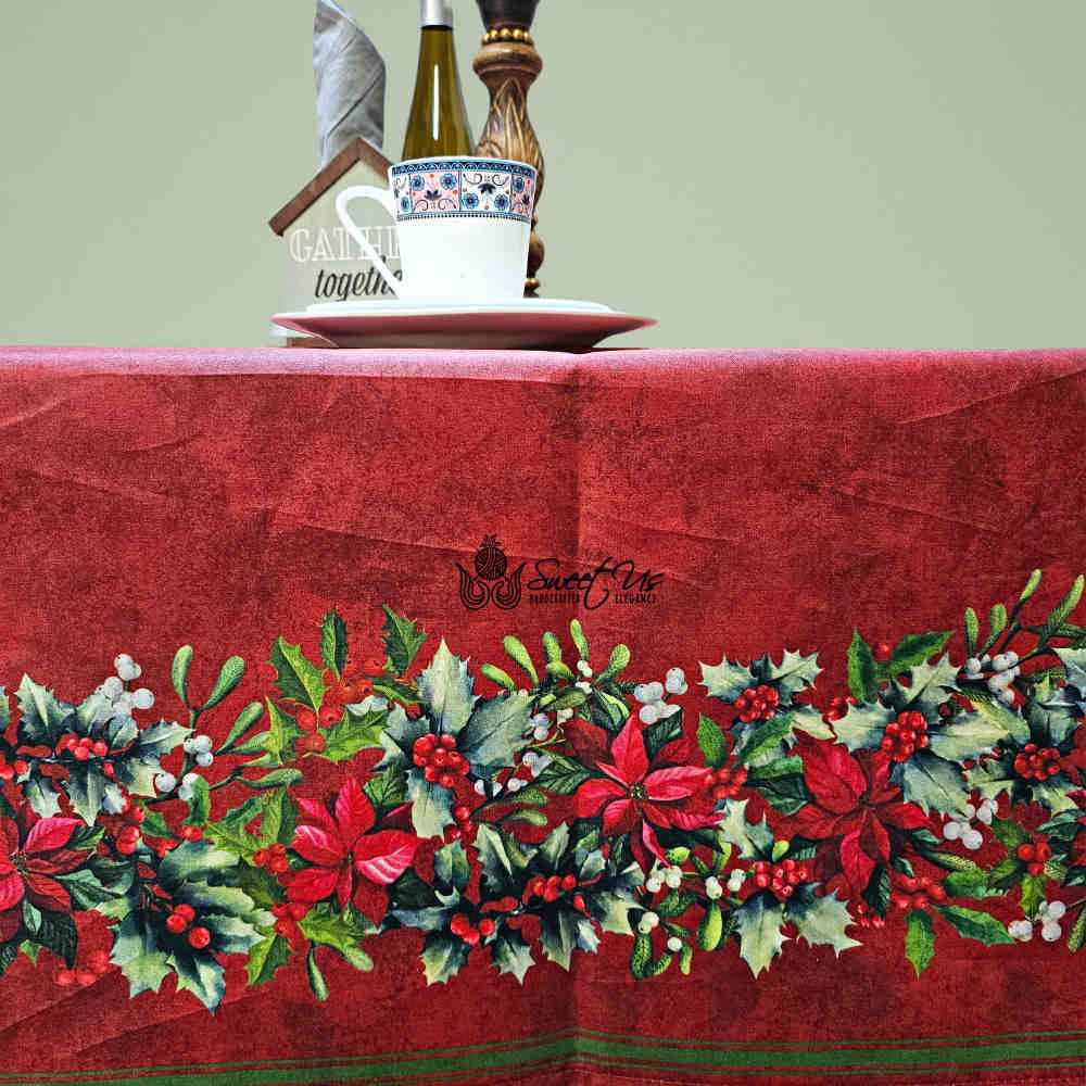 Christmas Cheer Acrylic Coated Wipeable Spill Resistant French Tablecloth Rouge